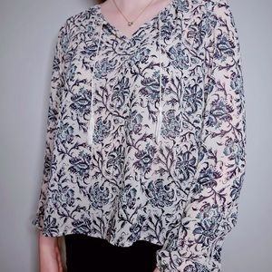 Aeropostale Cream Silk Floral Long Sleeve Blouse